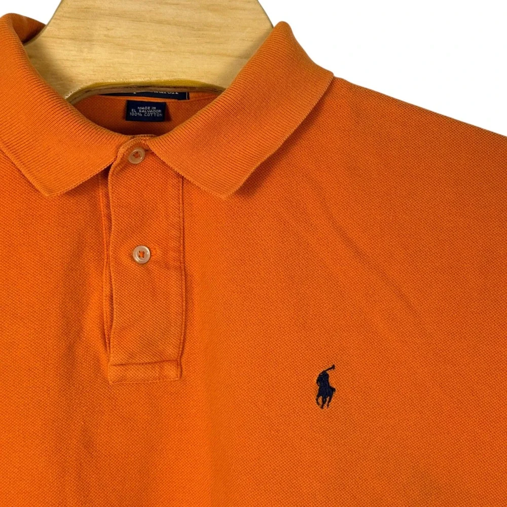 Vintage Polo Ralph‎ Lauren Polo Shirt Mens L Orange Embroidered Pony Cotton Golf